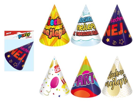 Klobouček karnevalový papírový mix č. 6 6 ks 16 cm
