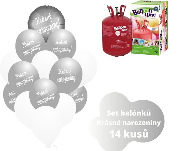 Helium set - stříbrné balónky KRÁSNÉ NAROZENINY - Balobky.cz