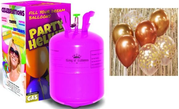 Helium na 20 bal/pr.23cm. a sada latex. balónků - chrom. růžovozlatá / rosegold 7 ks, 30 cm