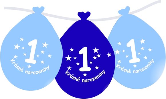Balónek modrý KRÁSNÉ NAROZENINY číslo 1 visící- 5 ks