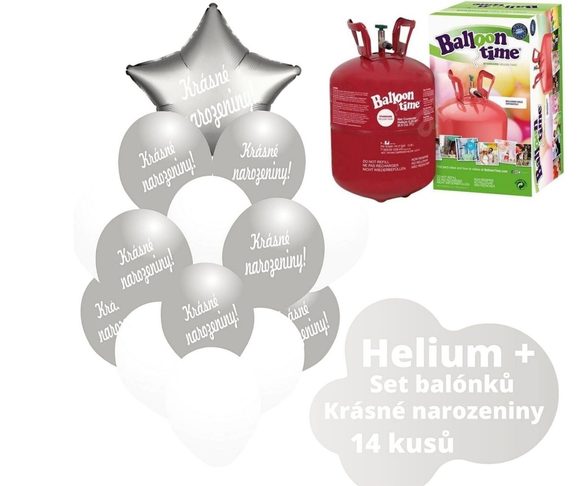 Helium set - stříbrné balónky KRÁSNÉ NAROZENINY