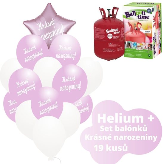 Helium set - světlerůžové balónky KRÁSNÉ NAROZENINY
