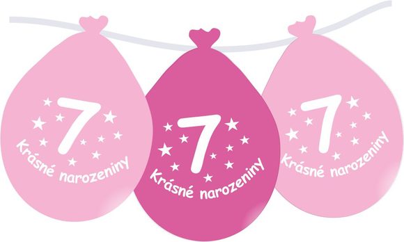 Balónek růžový KRÁSNÉ NAROZENINY číslo 7 visící - 5 ks