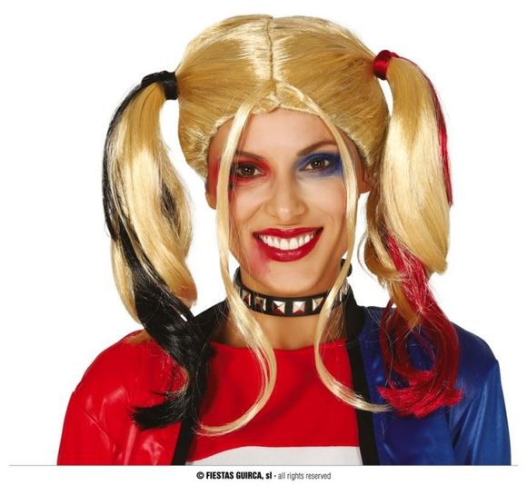 Blond paruka s barevnými copy - Harley Quinn