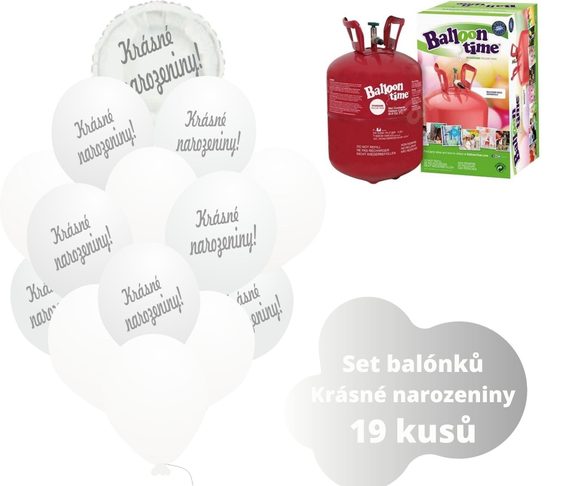 Helium set - bílé balónky KRÁSNÉ NAROZENINY -