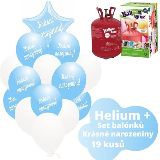 Helium set - světlemodré balónky KRÁSNÉ NAROZENINY