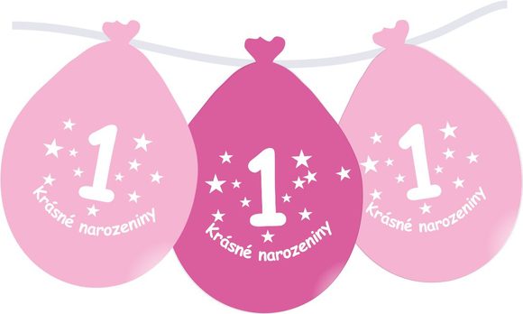 Balónek růžový KRÁSNÉ NAROZENINY číslo 1 visící- 5 ks