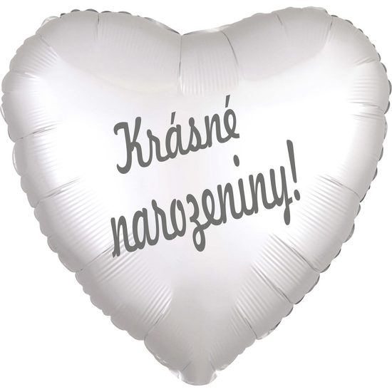 Balónek fóliový bílé srdíčko saten Krásné narozeniny!