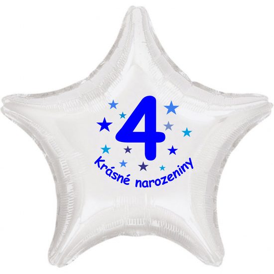 Krásné 4. narozeniny fóliový balónek hvězda pro kluky