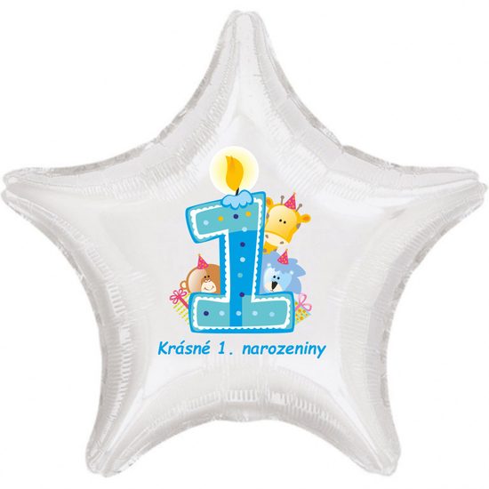 Krásné 1. narozeniny fóliový balónek hvězda pro kluky
