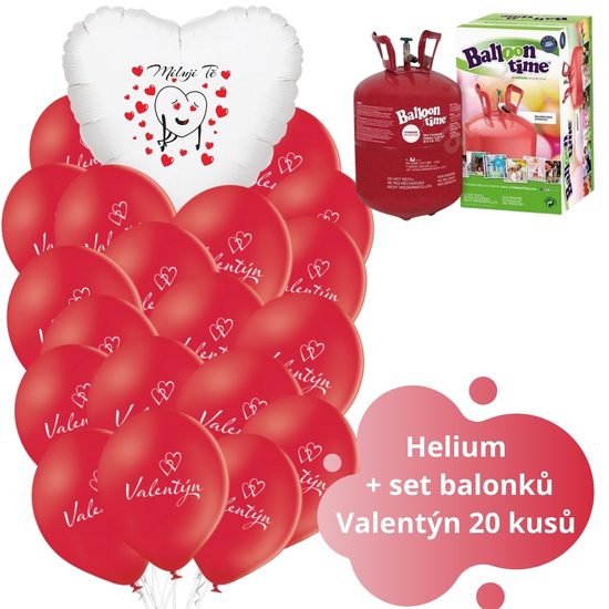 Helium set - červené balónky Miluji Tě a Valentýn 20 ks