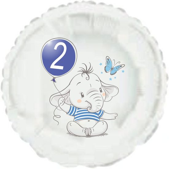 2. narozeniny modrý slon kruh foliový balónek