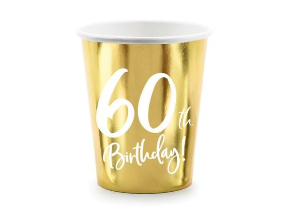 Papírové kelímky 60 LET - narozeniny - zlaté - 220 ml, 6ks