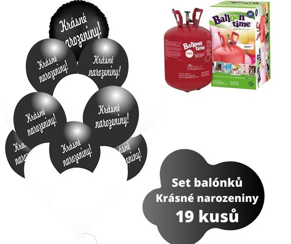 Helium set - černé balónky KRÁSNÉ NAROZENINY -