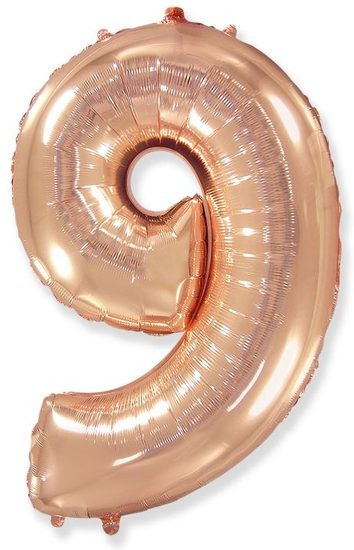 Balón foliový číslice růžovozlatá - Rose Gold 115 cm - 9