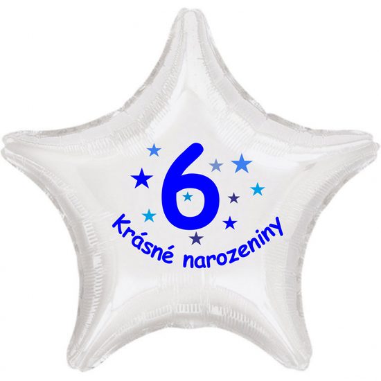 Krásné 6. narozeniny fóliový balónek hvězda pro kluky