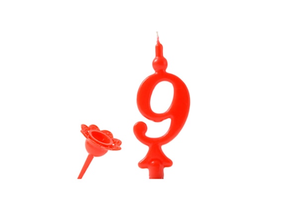 Narozeninová svíčka se zapichovacím stojánkem - Číslice červená 9