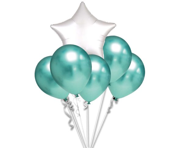 Balónky chromové zelené a bílá hvězda set