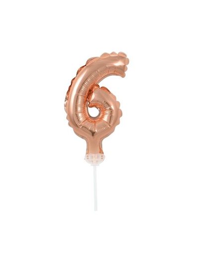 Balón foliový číslice růžovozlatá - Rose Gold 12,5 cm - 6 s držákem