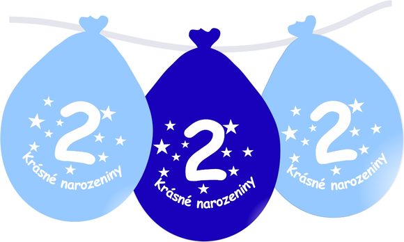 Balónek modrý KRÁSNÉ NAROZENINY číslo 2 visící- 5 ks