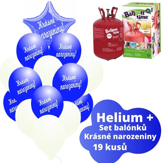 Helium set - tmavěmodré balónky KRÁSNÉ NAROZENINY