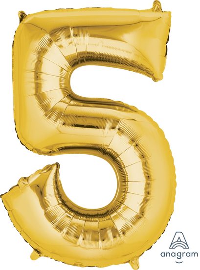 Balónek fóliový narozeniny číslo 5 zlatý 86cm