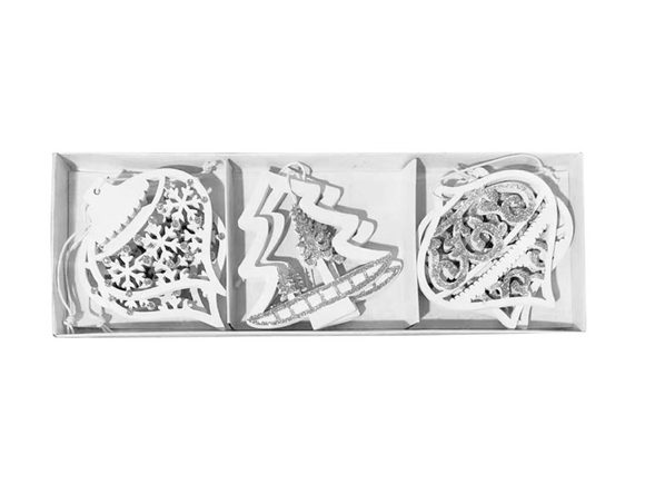 ozdoby dřevěné bílé s glitrem 9ks/7,5cm mix 8886264