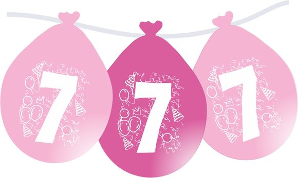 Balonky narozeniny číslo 7, visící 5ks růžové