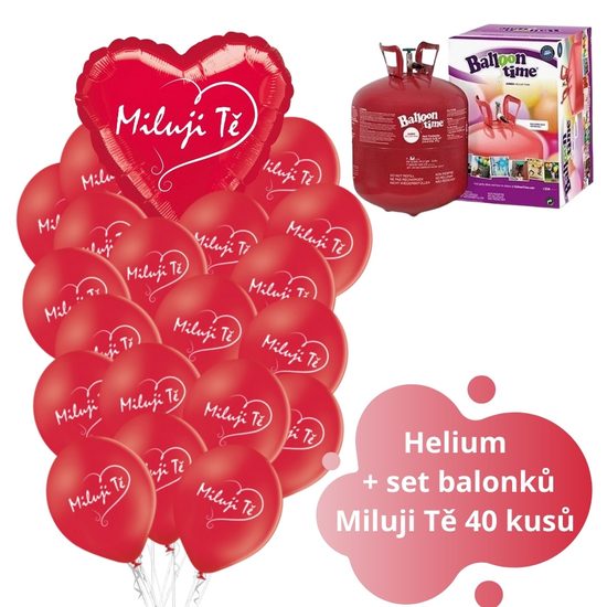 Helium set - červené balónky Miluji Tě 40 ks