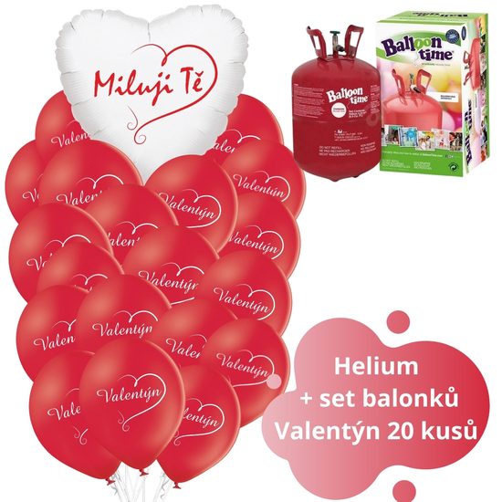 Helium set - červené balónky Miluji Tě a Valentýn 20 ks