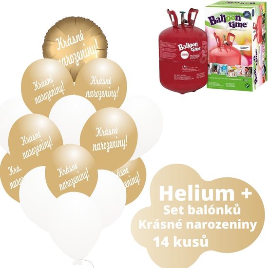Helium set - zlaté balónky KRÁSNÉ NAROZENINY-