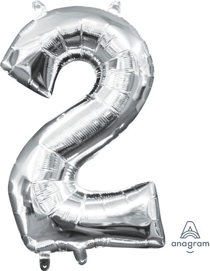 Amscan balónek foliový narozeniny číslo 2 stříbrný 33cm x 20cm