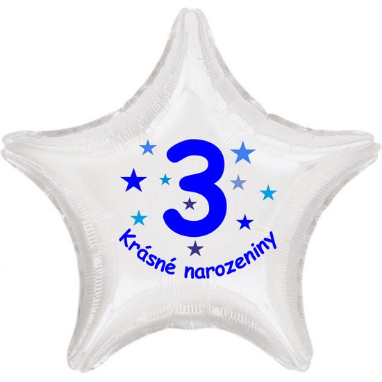 Krásné 3. narozeniny fóliový balónek hvězda pro kluky