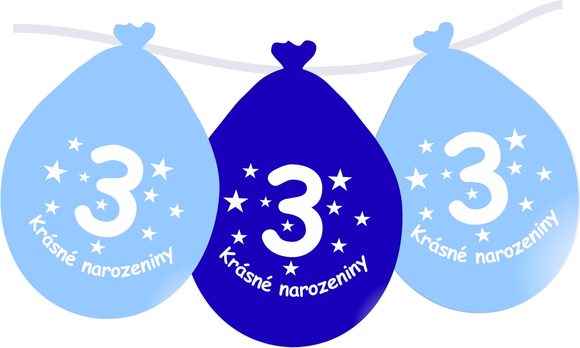 Balónek modrý KRÁSNÉ NAROZENINY číslo 3 visící- 5 ks