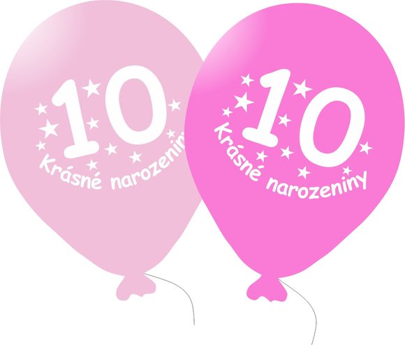 Balónek růžový KRÁSNÉ NAROZENINY číslo 10 - 5 ks