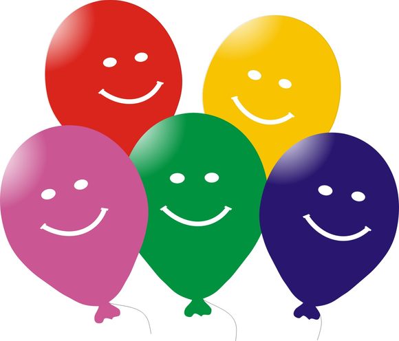 Balónky s bílým potiskem smajlík, 5ks mix barev