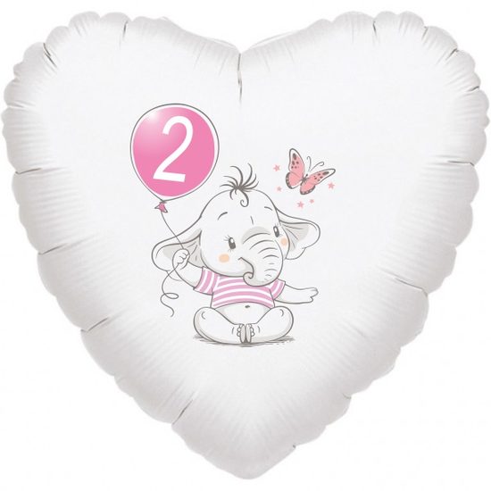 2. narozeniny růžový slon srdce foliový balónek