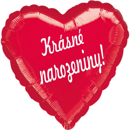 Balónek fóliový červené srdíčko Krasne narozeniny !