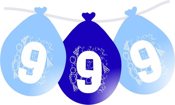 Balonky narozeniny číslo 9, visící 5ks modré