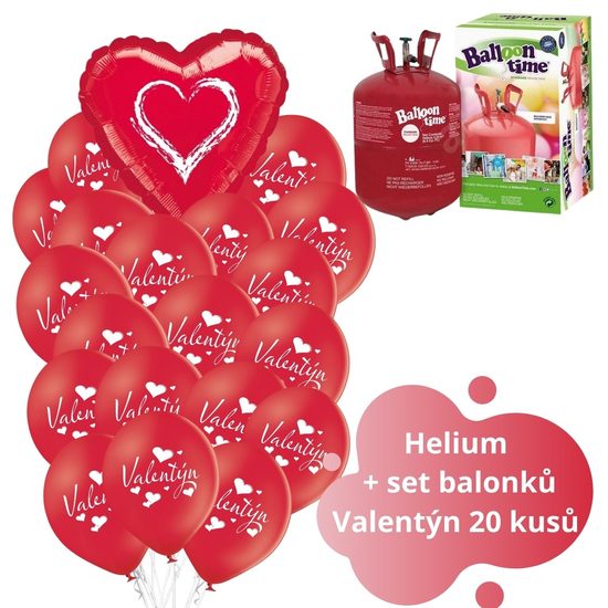 Helium set - červené balónky Valentýn 20 ks