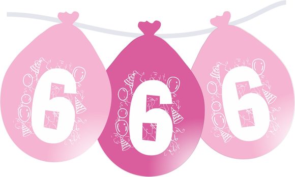Balonky narozeniny číslo 6, visící 5ks růžové