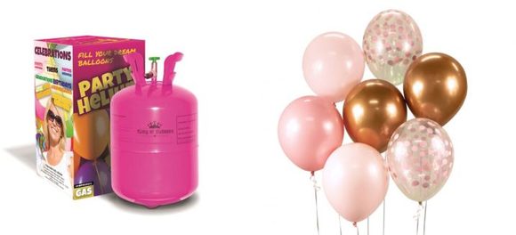 Helium na 20 bal/pr.23cm. a sada latex. balónků - chrom. růžová 7 ks, 30 cm