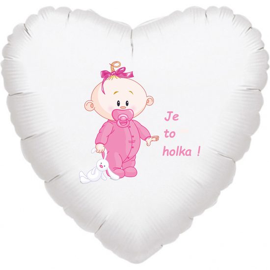 Balónek bílý fóliový srdíčko Je to holka!