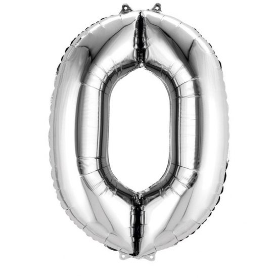 Balónek fóliový narozeniny číslo 0 stříbrný 86 cm