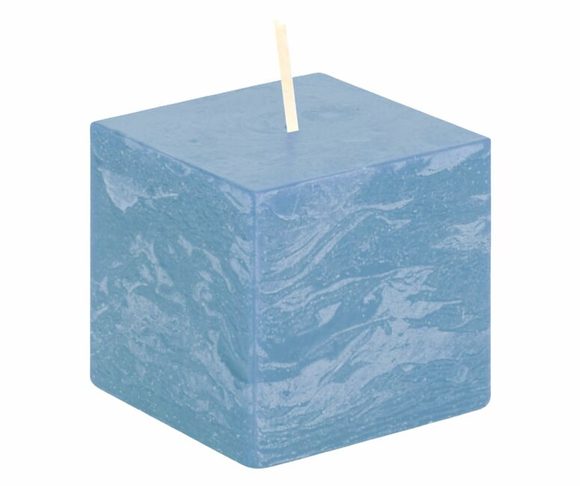 Svíčka kostka světle modrá rustikální 68/68/65