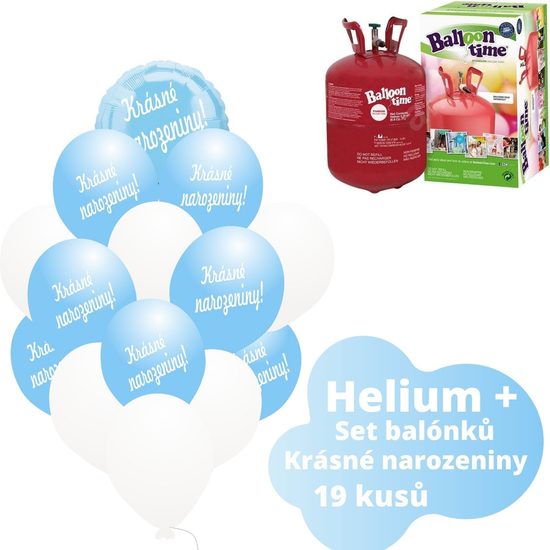 Helium set - světlemodré balónky KRÁSNÉ NAROZENINY -