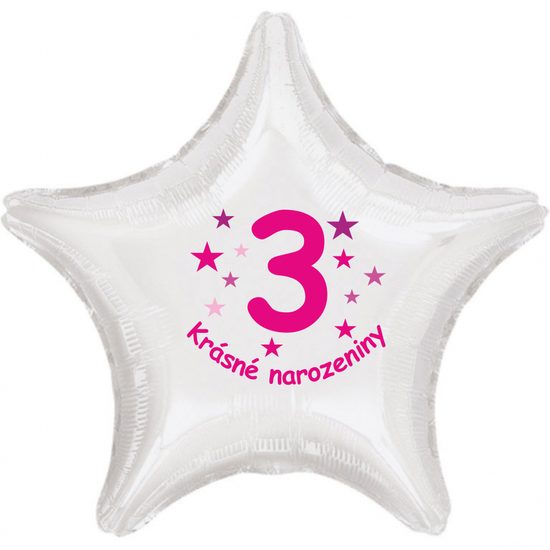 Krásné 3. narozeniny fóliový balónek hvězda pro holky