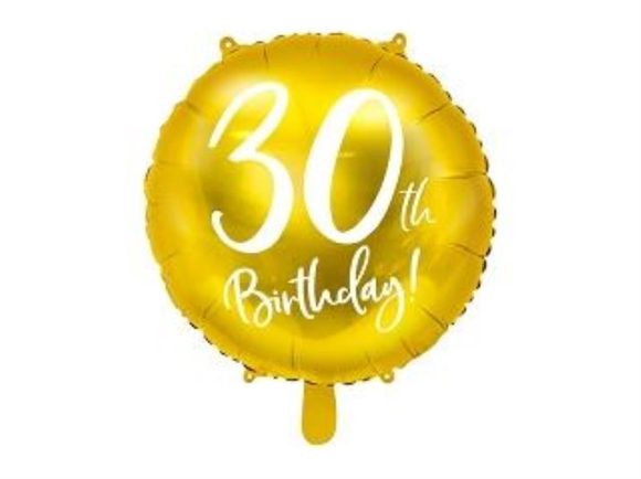 Balón foliový 30. narozeniny zlatý, 45 cm