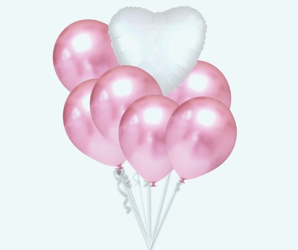 Balónky chromové světle růžové a bílé srdíčko set