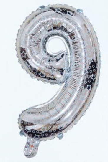Balón foliový číslice stříbrná 35 cm - 9 (NELZE PLNIT HELIEM)